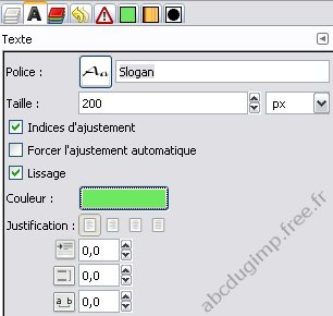 options de l'outil texte